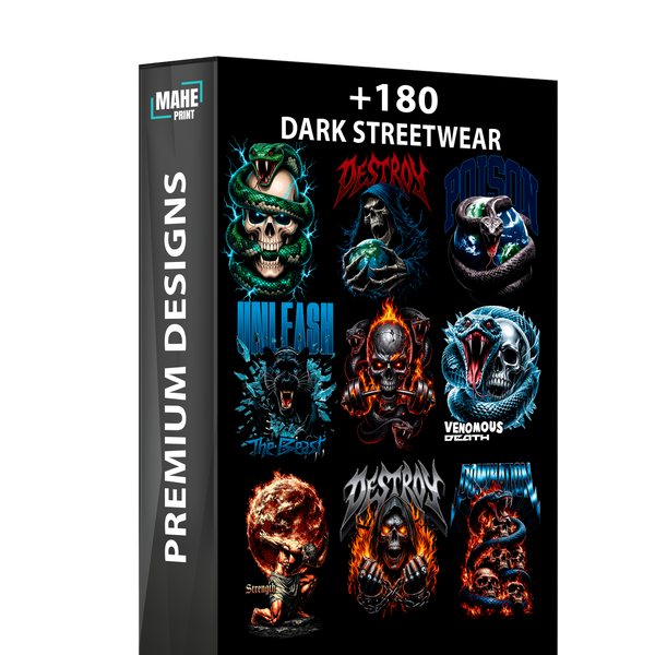 Paquete de diseños de ropa urbana oscura | Más de 180 diseños de camisetas de heavy metal y moteros