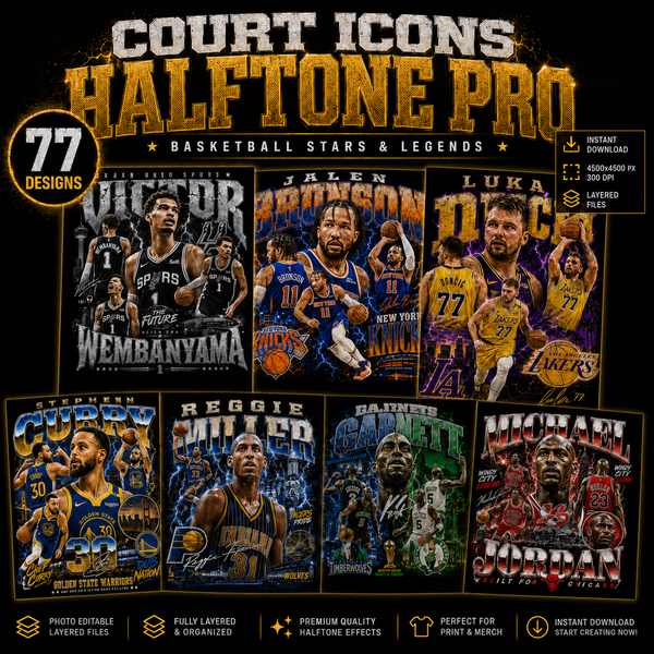 Court Icons Halftone Pro – 77 Basketball Stars & Legends Designs