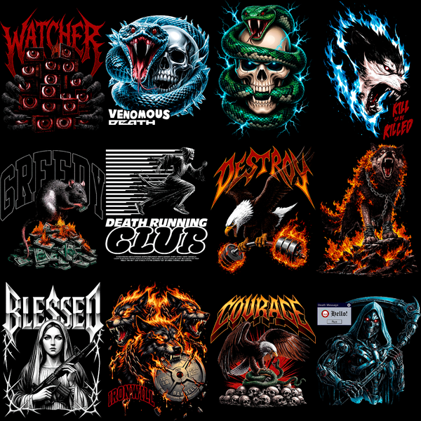 Paquete de diseños de ropa urbana oscura | Más de 180 diseños de camisetas de heavy metal y moteros