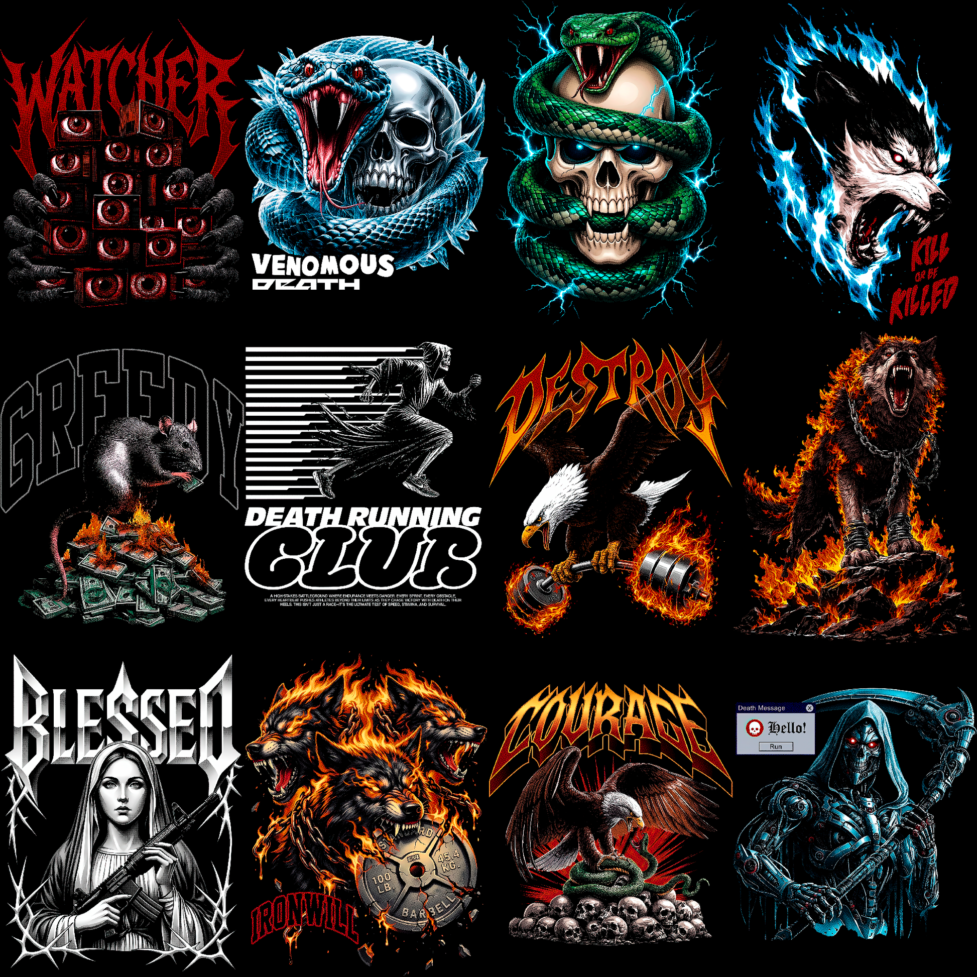Paquete de diseños de ropa urbana oscura | Más de 180 diseños de camisetas de heavy metal y moteros