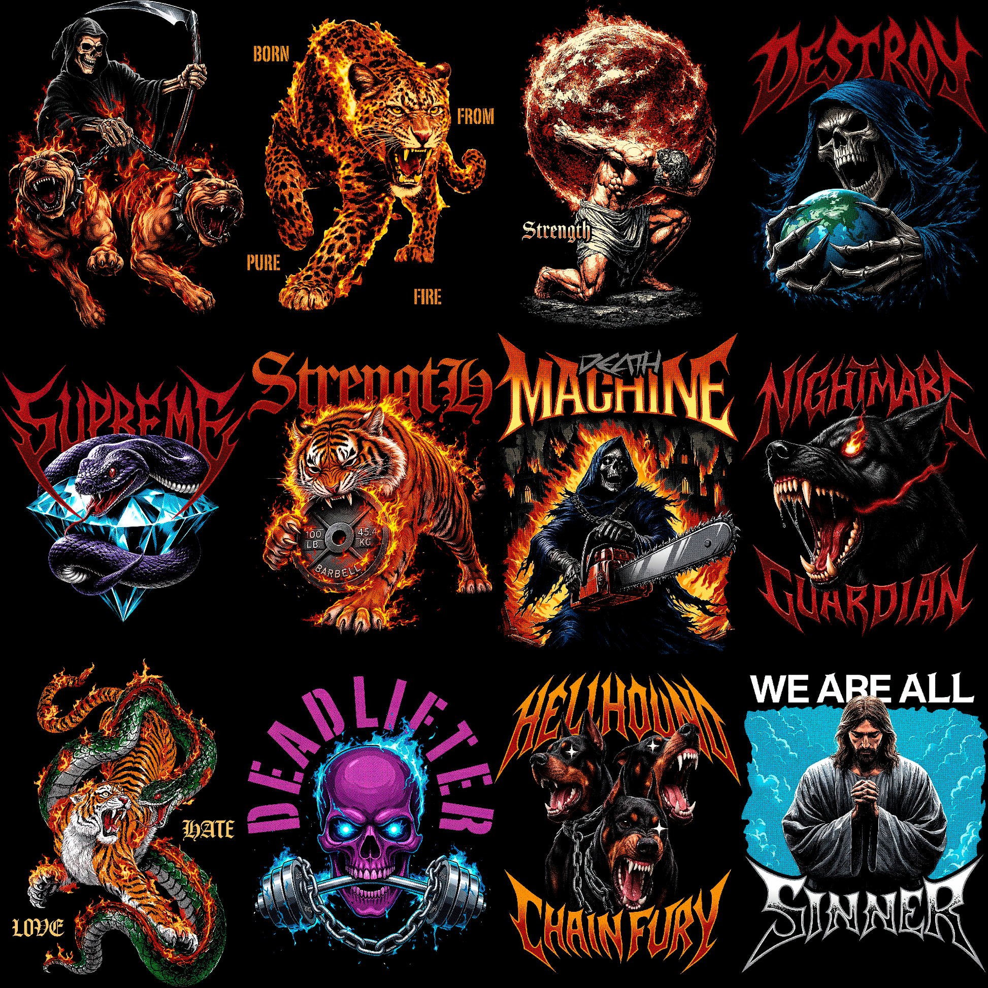 Paquete de diseños de ropa urbana oscura | Más de 180 diseños de camisetas de heavy metal y moteros