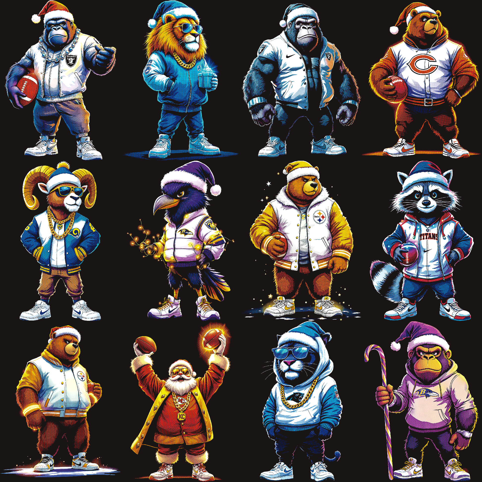 NFL Halftone Christmas Mascot Series