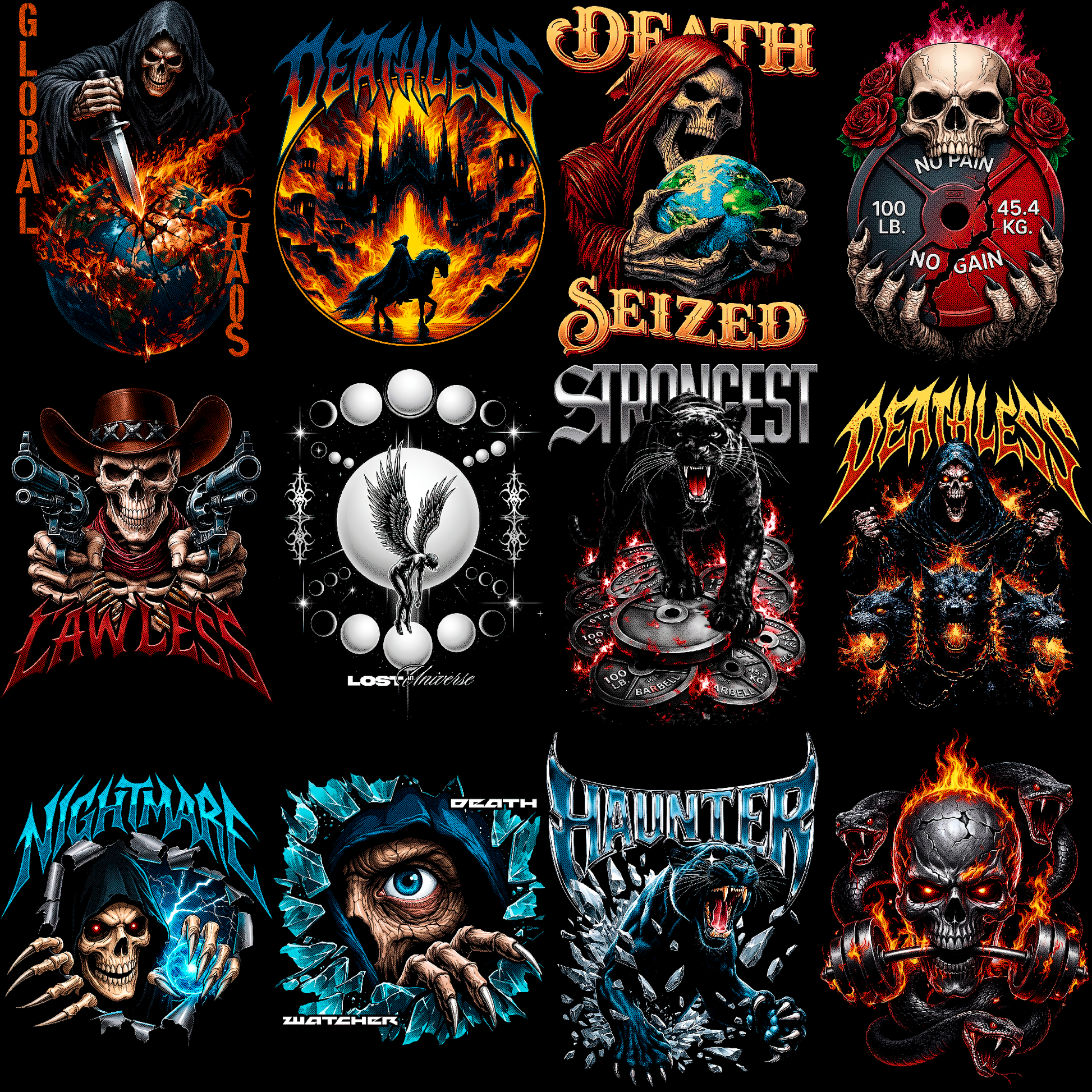 Paquete de diseños de ropa urbana oscura | Más de 180 diseños de camisetas de heavy metal y moteros