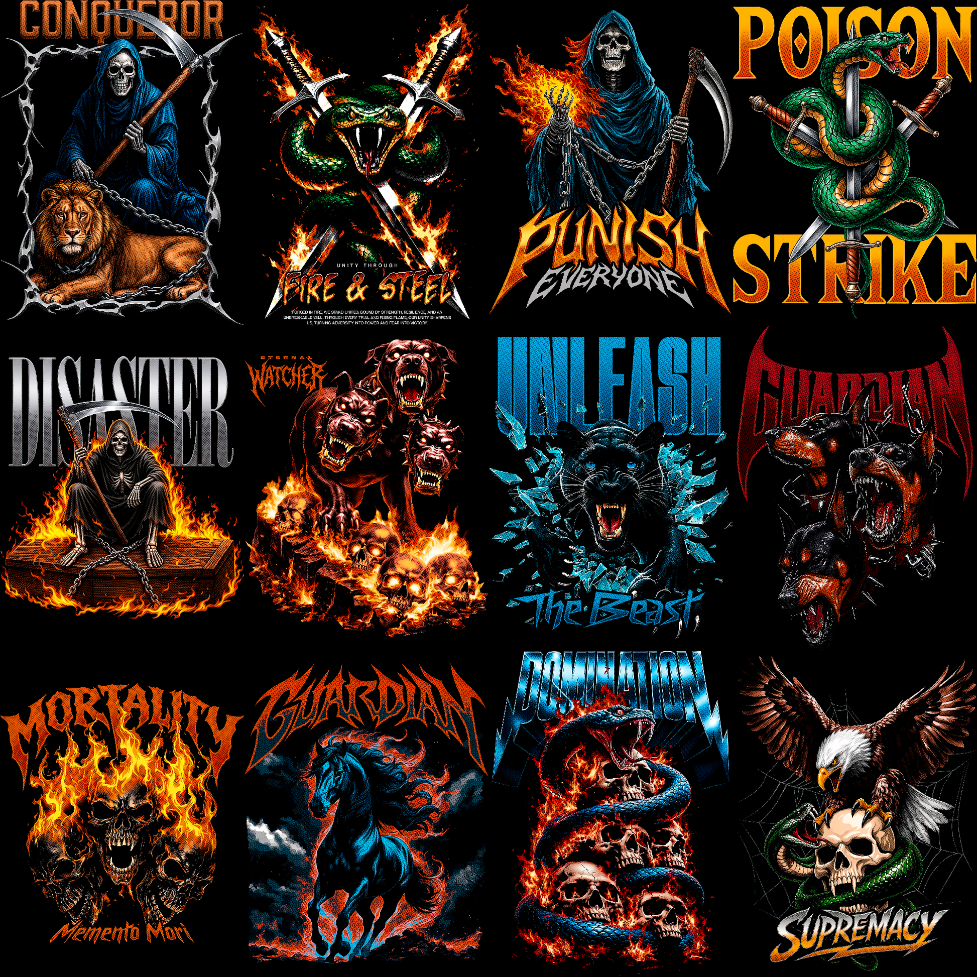 Paquete de diseños de ropa urbana oscura | Más de 180 diseños de camisetas de heavy metal y moteros