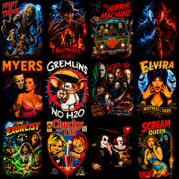Horror Icon Pro – 89 Premium-Halbton-Designs für dunkle Kleidungsstücke + Mockups