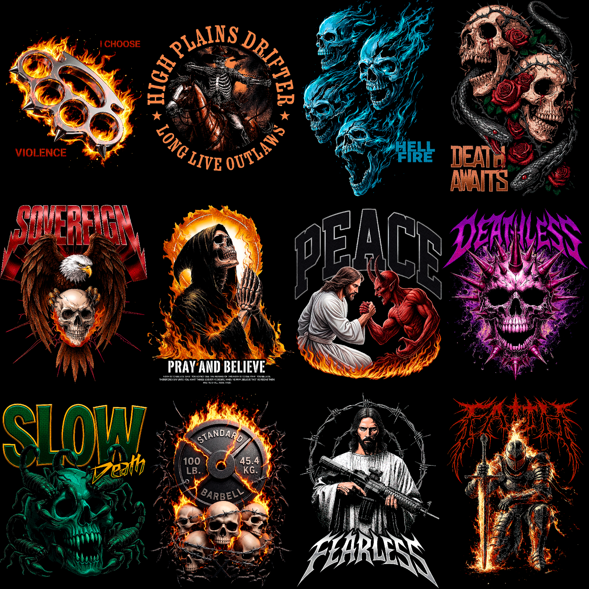 Paquete de diseños de ropa urbana oscura | Más de 180 diseños de camisetas de heavy metal y moteros
