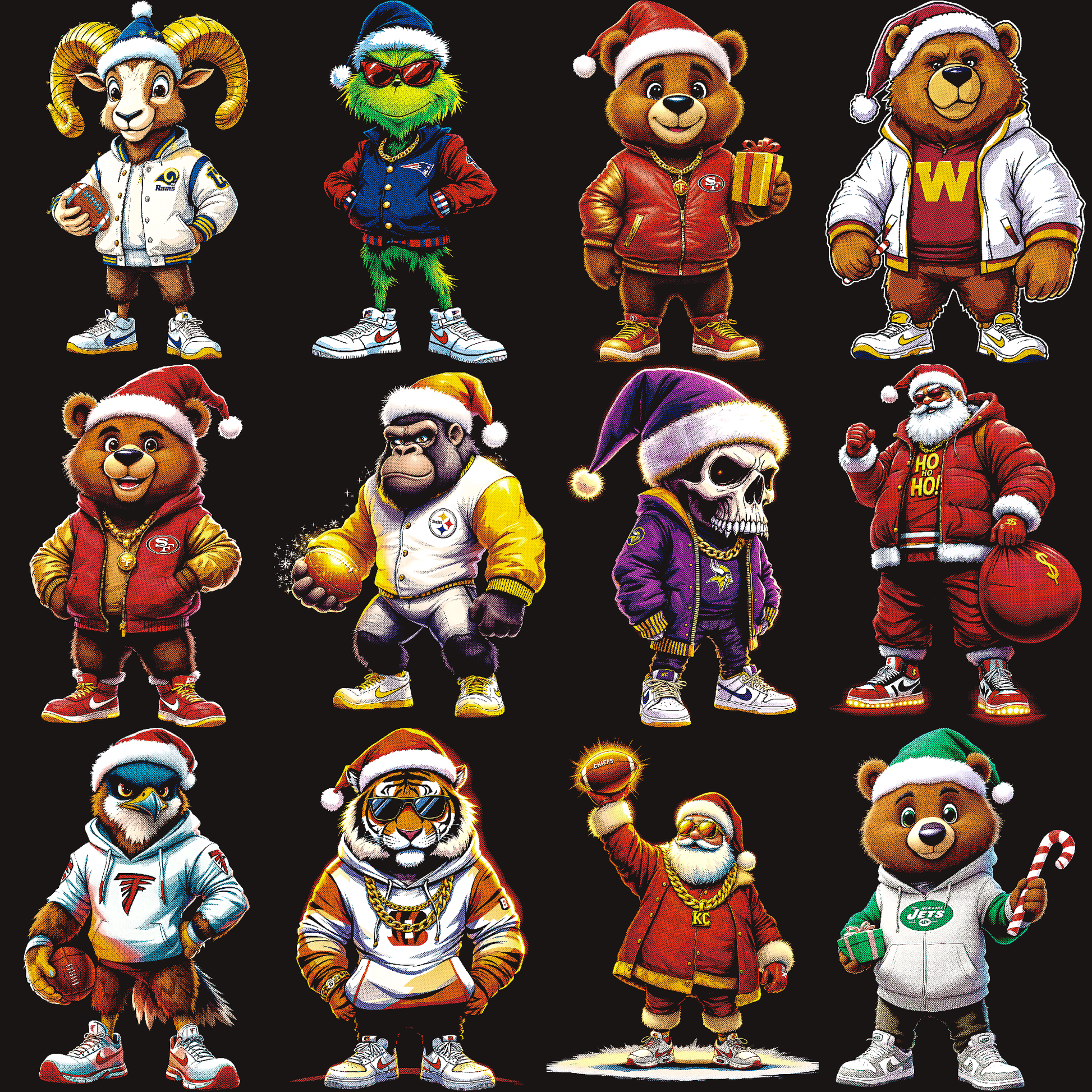 NFL Halftone Christmas Mascot Series