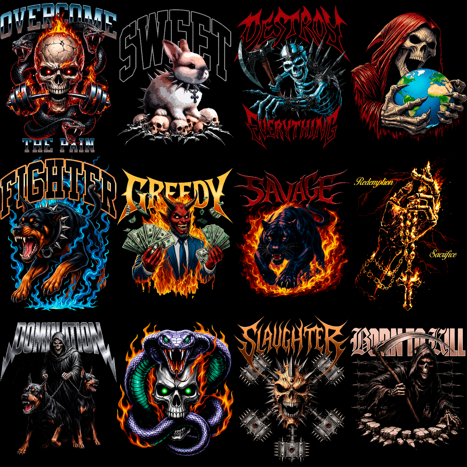 Paquete de diseños de ropa urbana oscura | Más de 180 diseños de camisetas de heavy metal y moteros