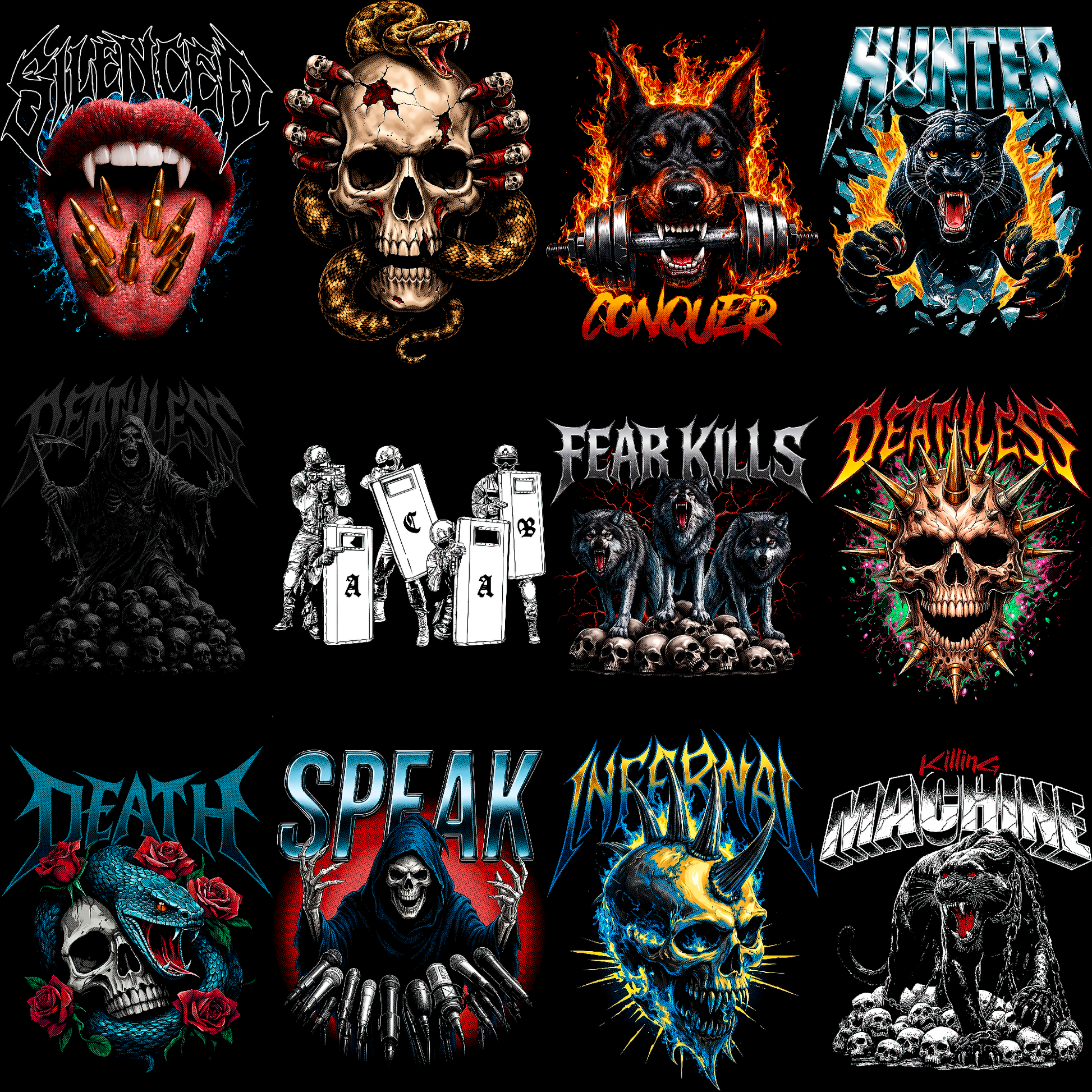 Paquete de diseños de ropa urbana oscura | Más de 180 diseños de camisetas de heavy metal y moteros