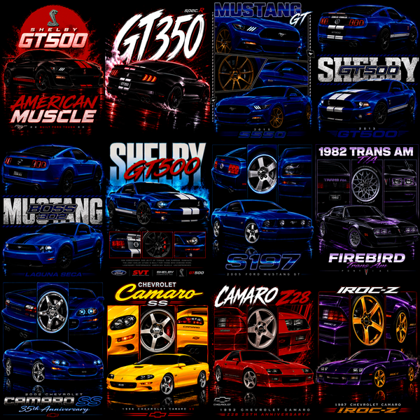 Muscle Halftone Pro: más de 130 diseños de autos deportivos para camisas oscuras.