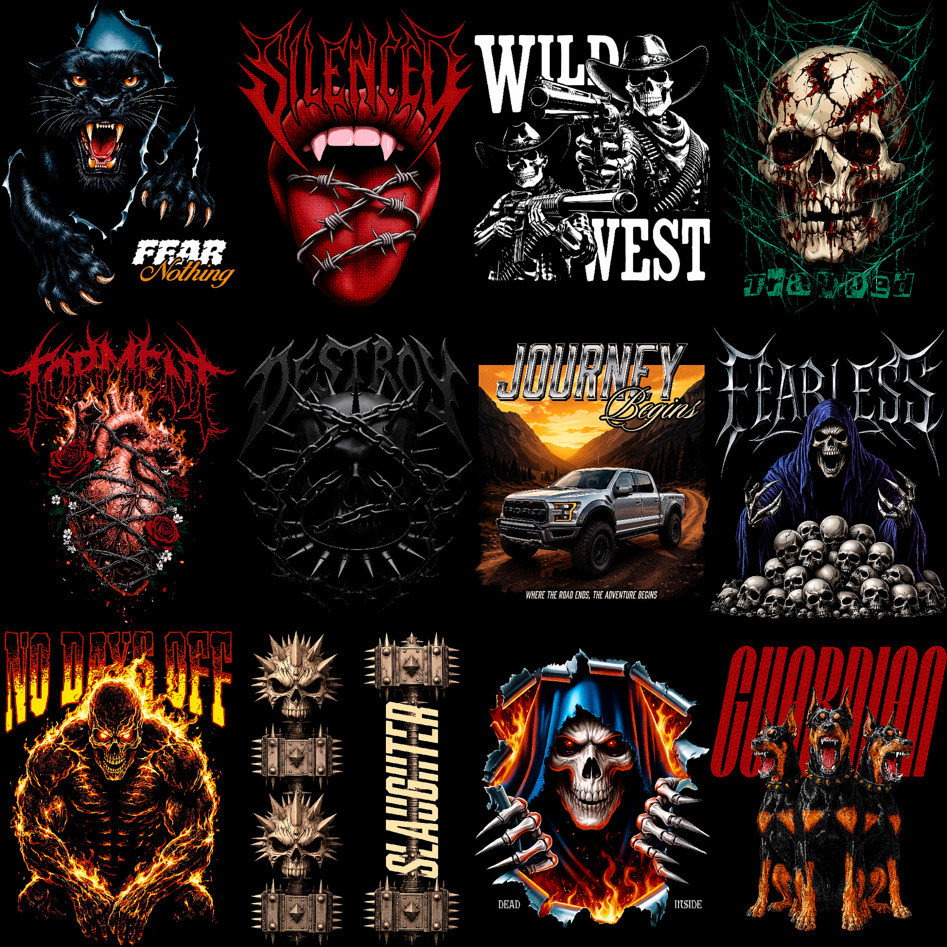 Paquete de diseños de ropa urbana oscura | Más de 180 diseños de camisetas de heavy metal y moteros