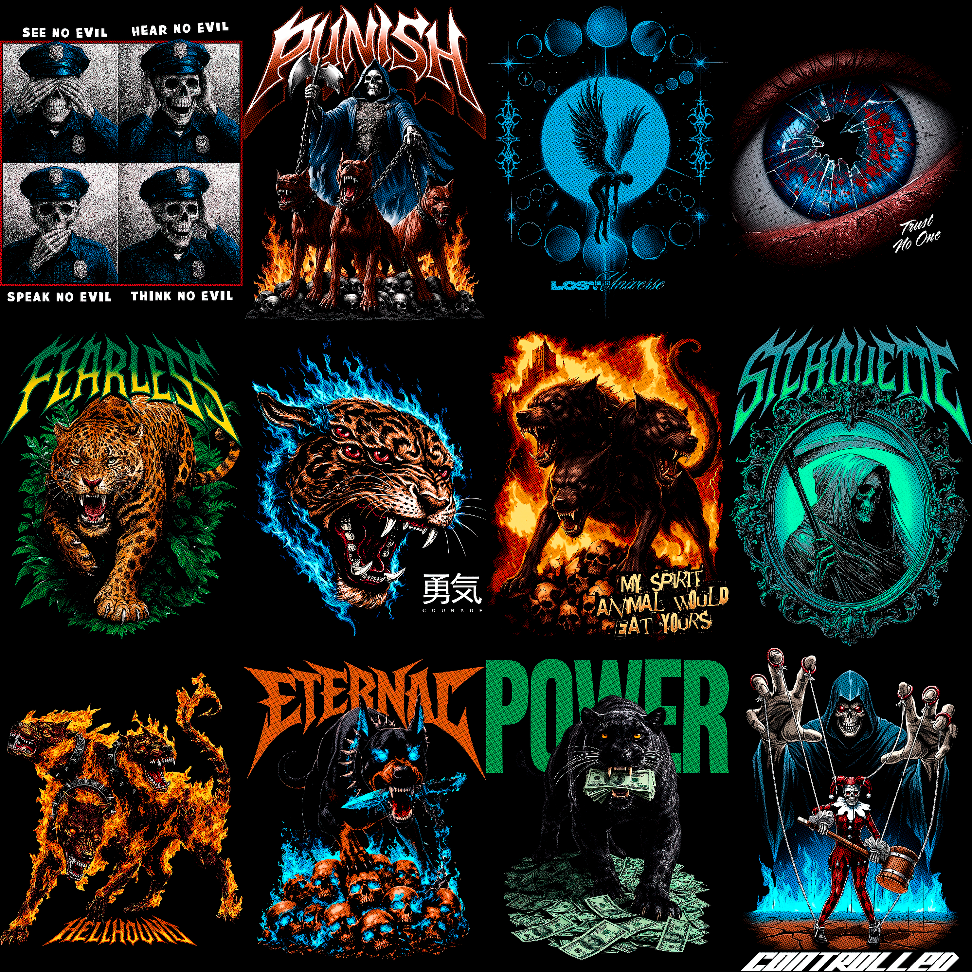 Paquete de diseños de ropa urbana oscura | Más de 180 diseños de camisetas de heavy metal y moteros