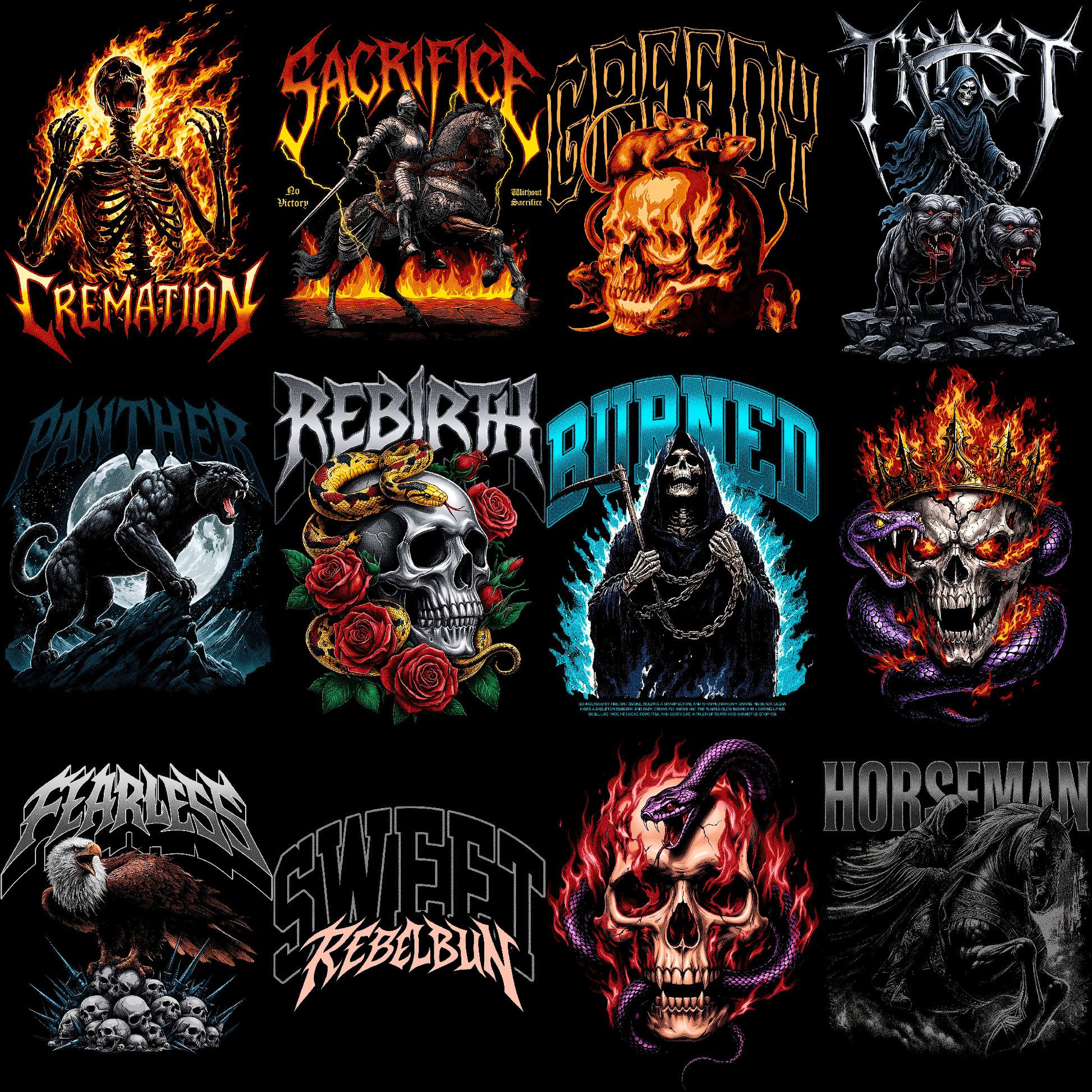 Paquete de diseños de ropa urbana oscura | Más de 180 diseños de camisetas de heavy metal y moteros