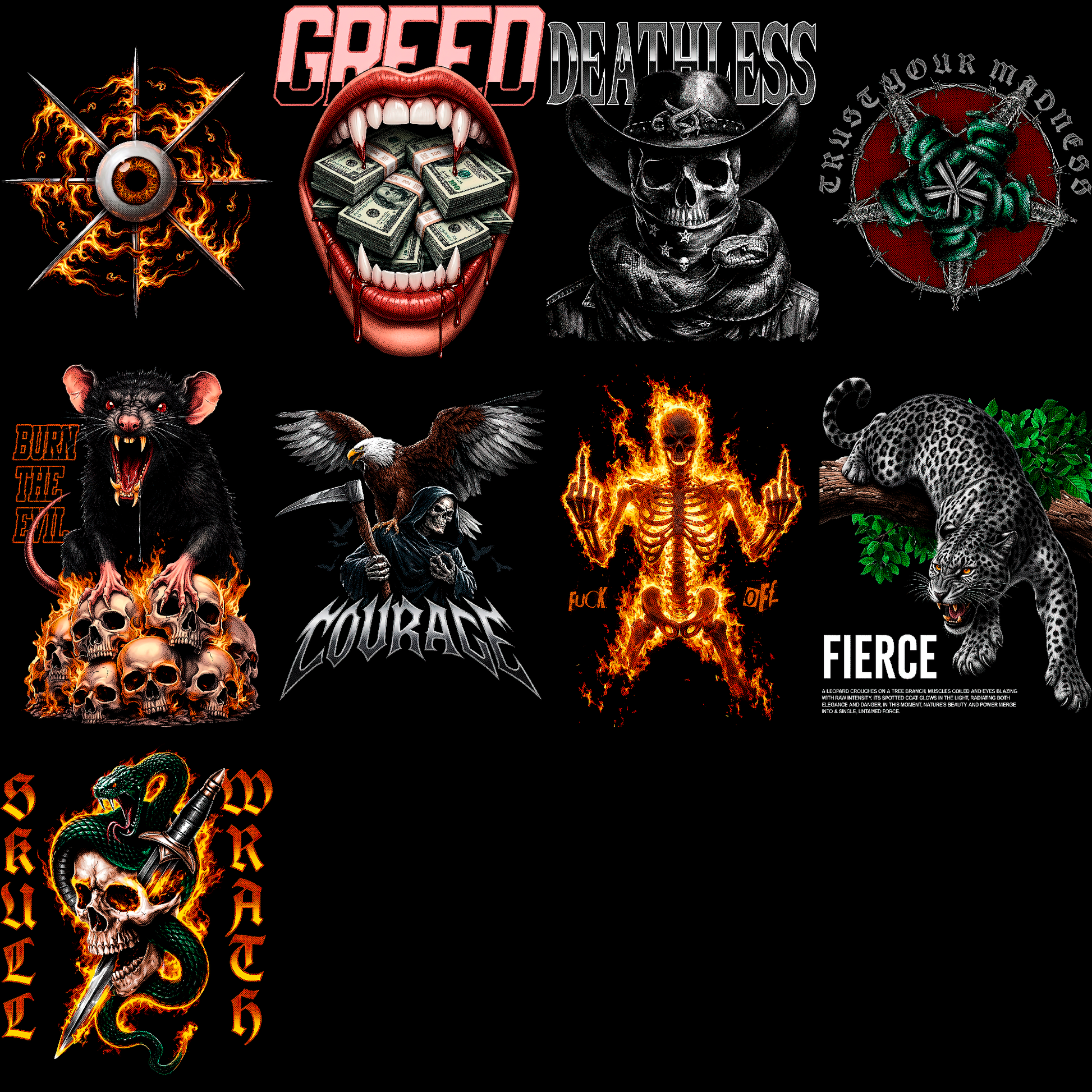Paquete de diseños de ropa urbana oscura | Más de 180 diseños de camisetas de heavy metal y moteros