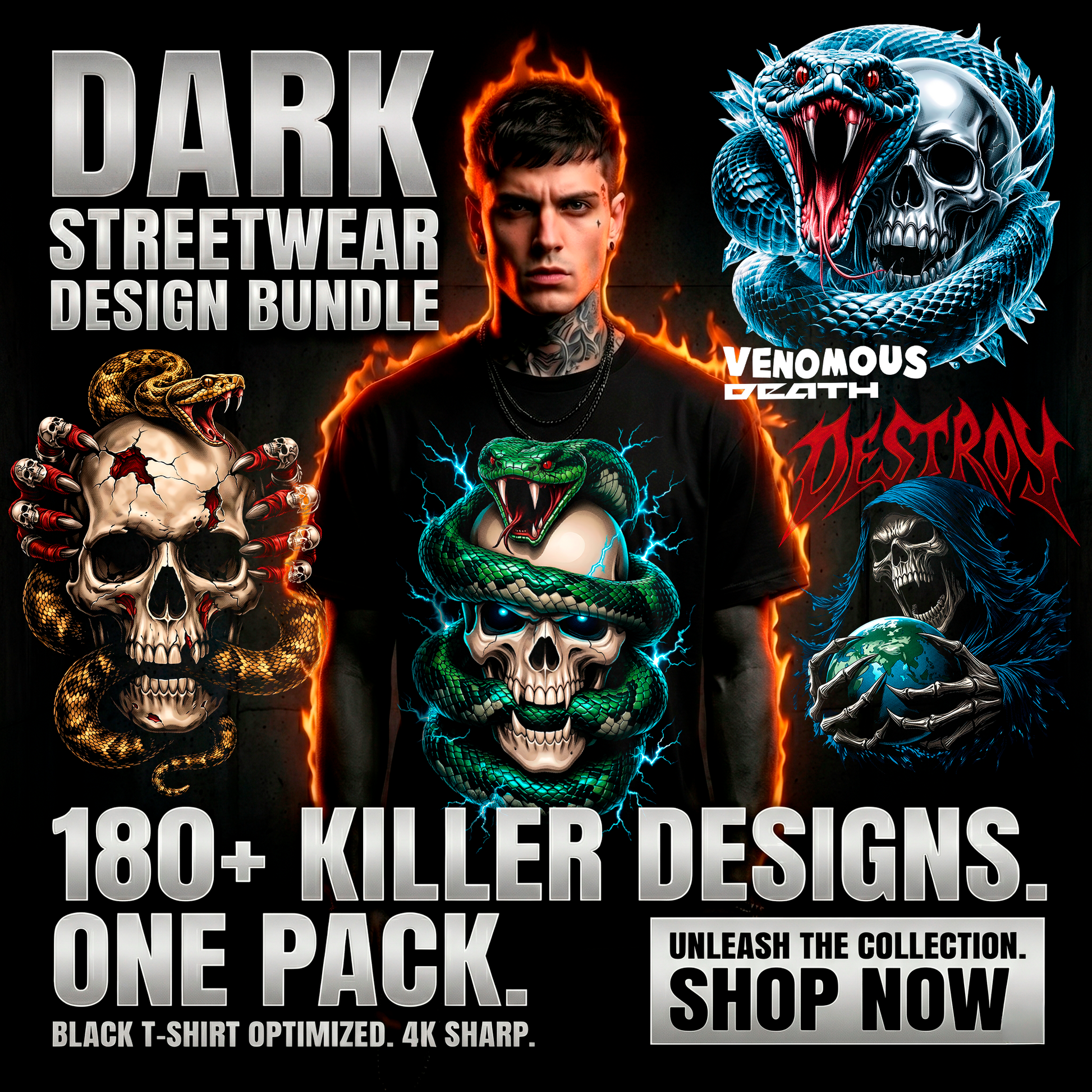 Dark Streetwear Design Bundle | Über 180 Heavy Metal & Biker T-Shirt Designs