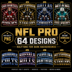 NFL PRO – 64 Halftone Football Designs for Dark Shirts