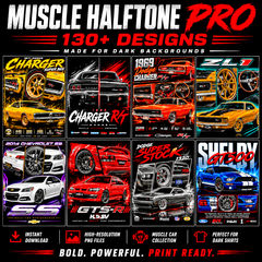 Muscle Halftone Pro: más de 130 diseños de autos deportivos para camisas oscuras.